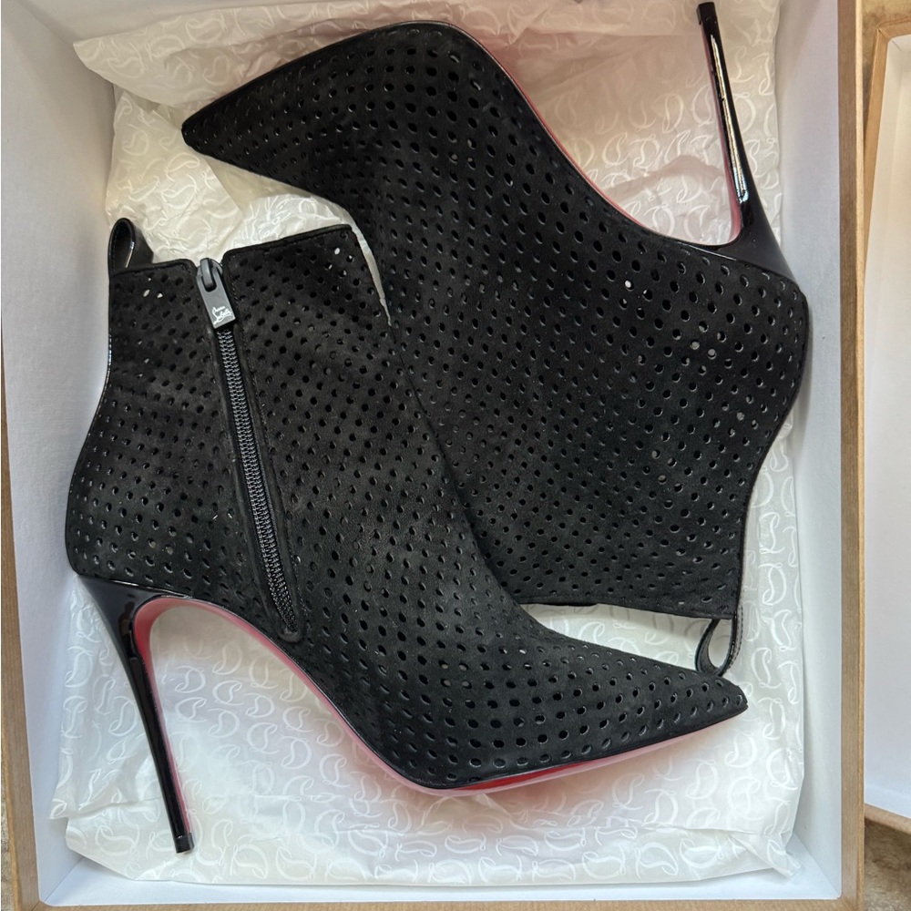 NWT Christian Louboutin Black Perforated Heeled Boots